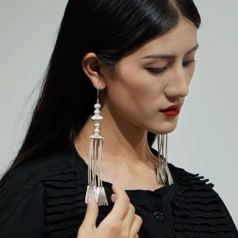 Yi Ethnic Silver Earrings: Traditional Tribal Charm for Boho & Festival Styles