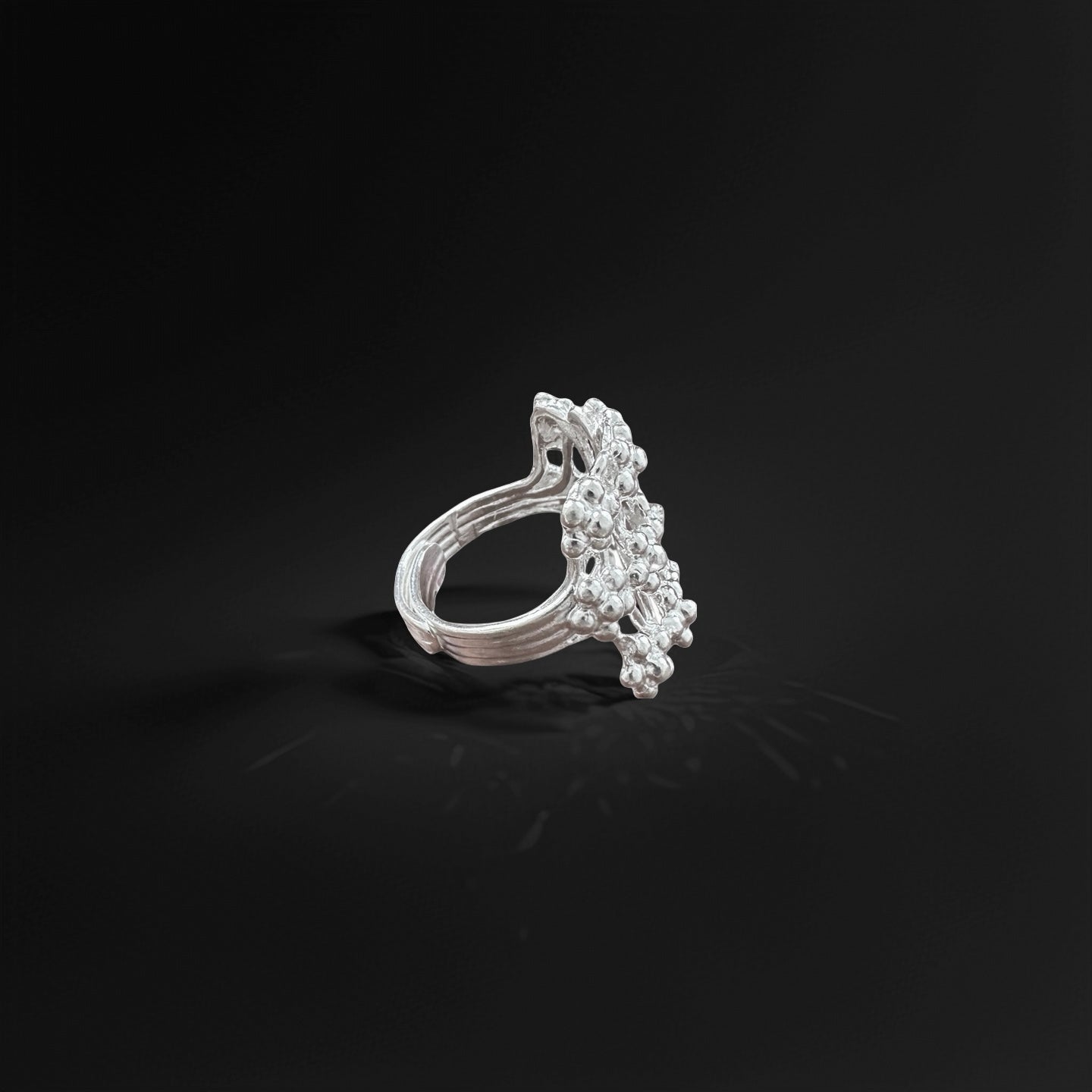 Handcrafted Silver Berries Cluster Ring: Timeless Elegance with Ethnic Charm