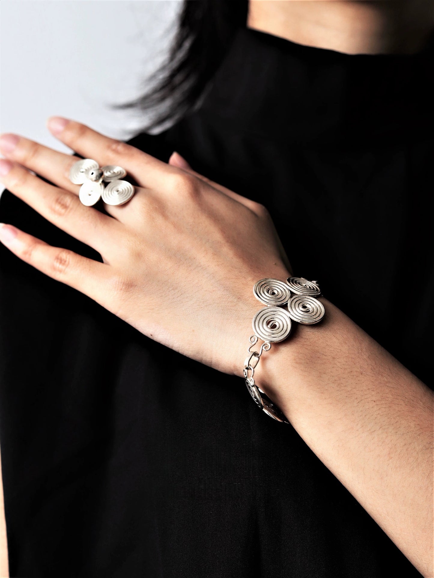 Yi Ethnic Silver Spiral Ring - Handmade Tribal Jewelry