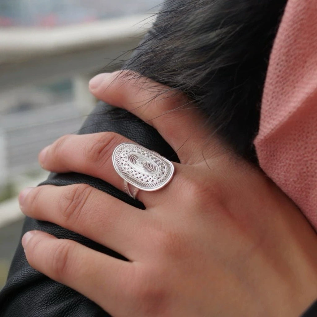Handcrafted Silver Ring: Ethnic Spiral Filigree Design, Timeless Elegance