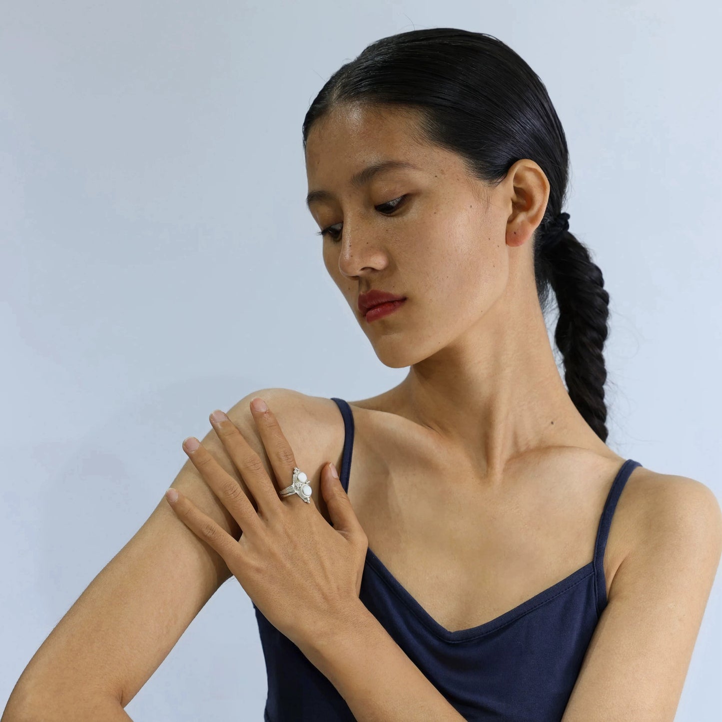 Embrace Earth’s Elegance with Our 990 Silver & White Stone Ring — A Fusion of Nature & European Style