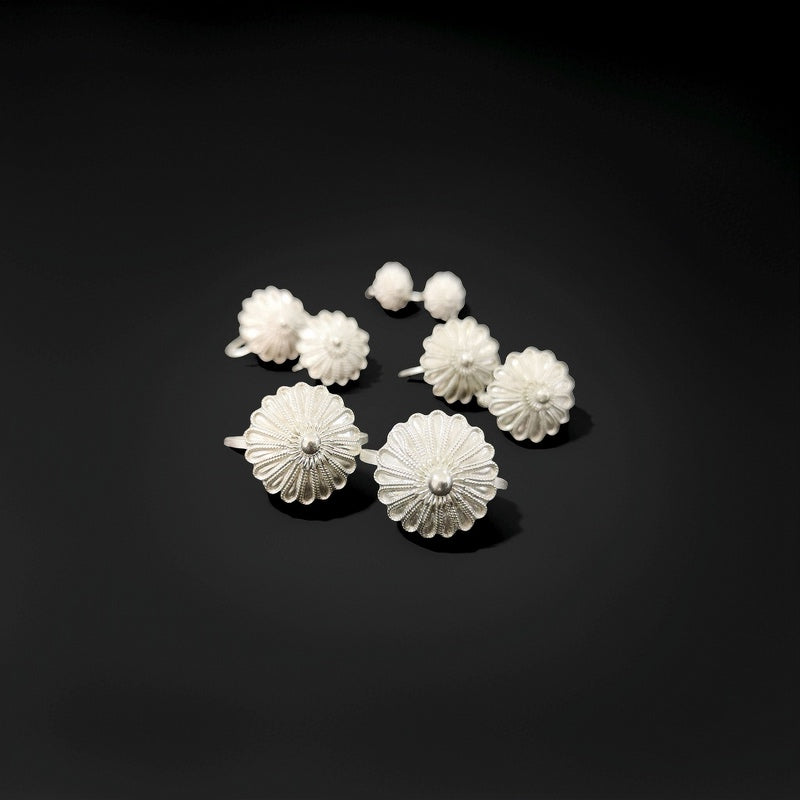 Yi Ethnic 990 Silver Earth Goddess Earrings - Handcrafted Floral Design
