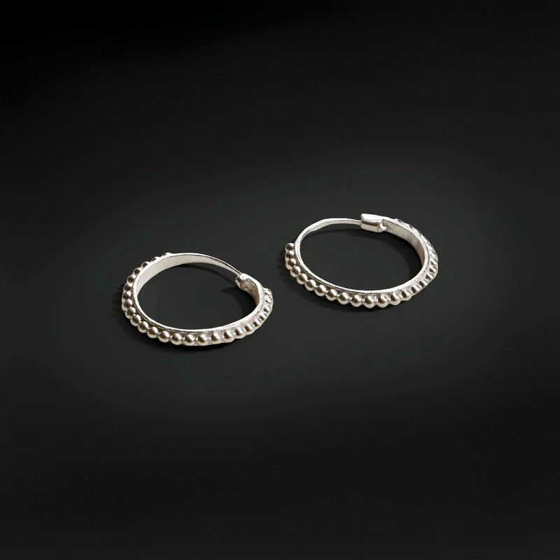 Handmade Daily-Wear Silver Hoop Earrings with Yi Ethnic Style Patterns