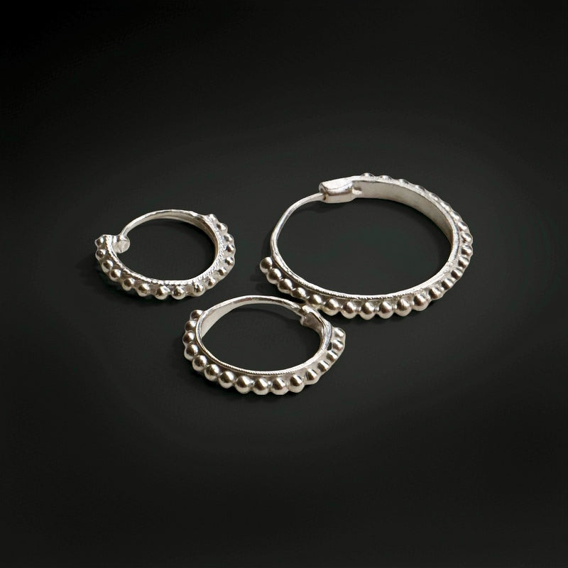 Handmade Daily-Wear Silver Hoop Earrings with Yi Ethnic Style Patterns