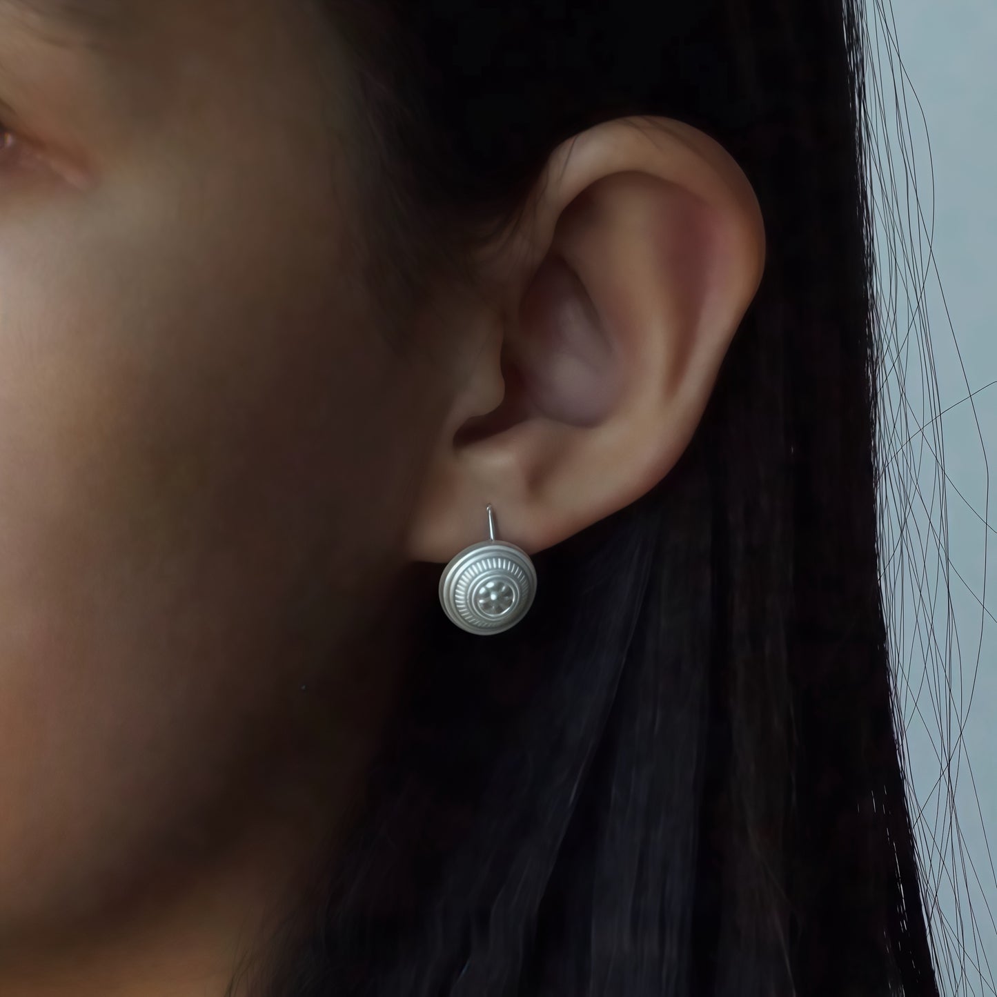 Yi Ethnic 990 Silver Earth Goddess Earrings - Handcrafted Floral Design