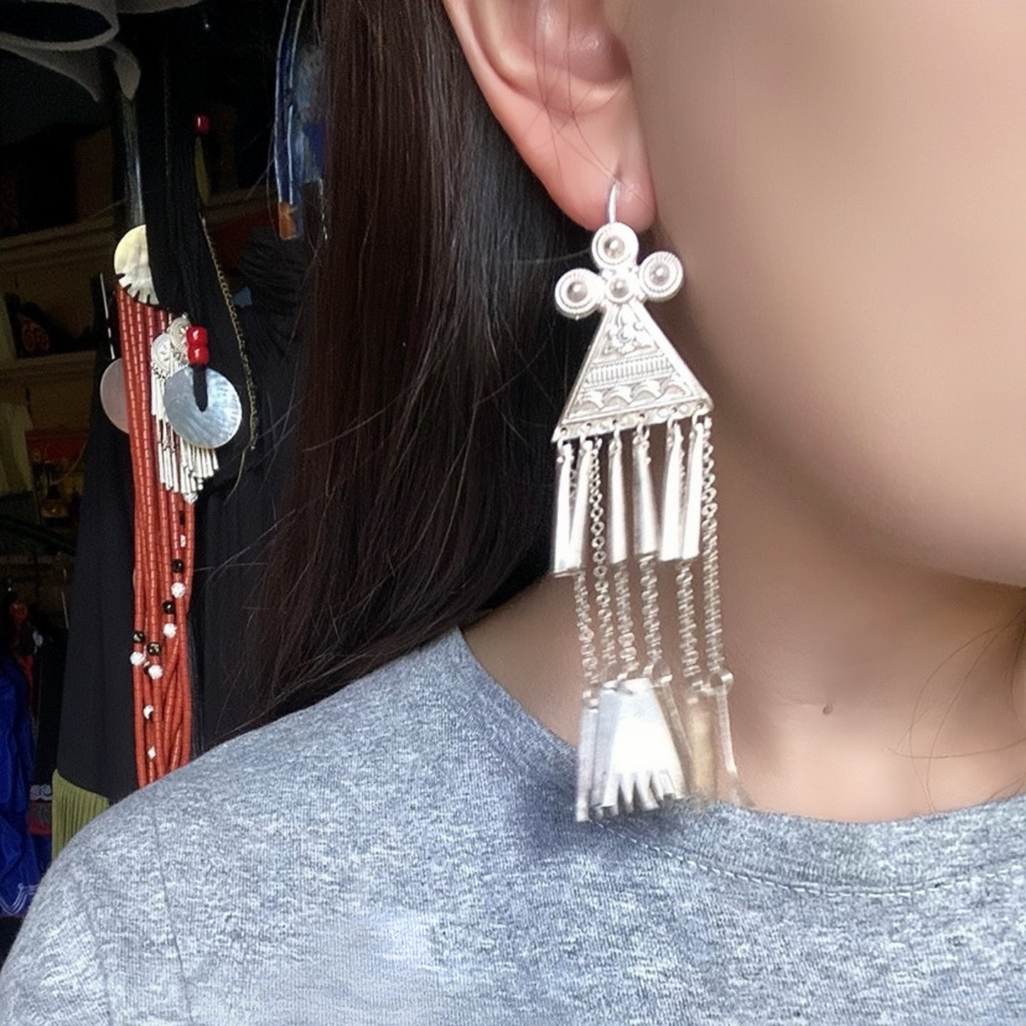 Yi Ethnic Silver Earrings: Traditional Tribal Charm for Boho & Festival Styles