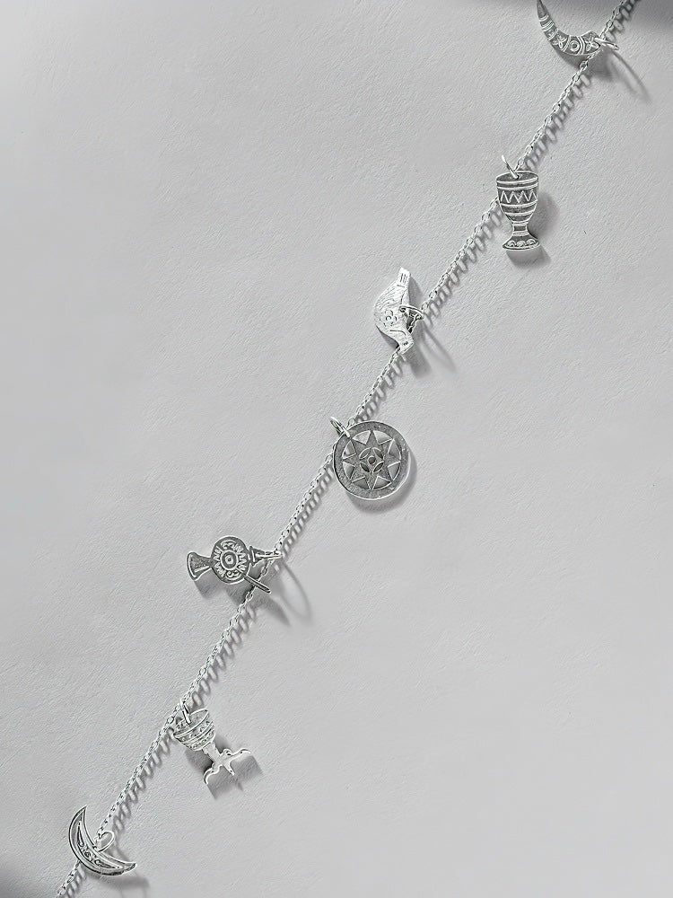 Silver necklace with Yi ethnic elements featuring sun and moon totem