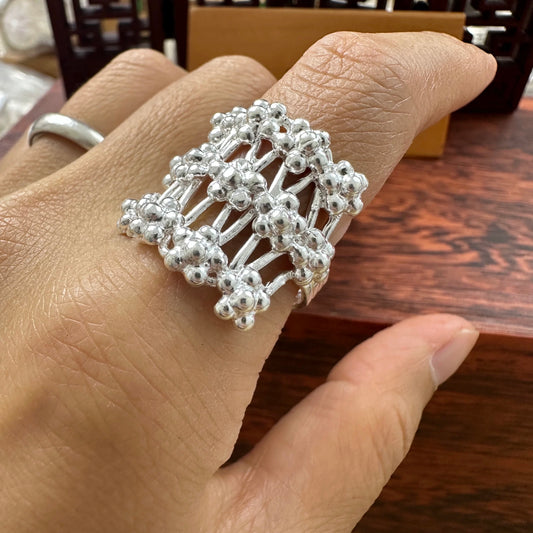 Handcrafted Silver Berries Cluster Ring: Timeless Elegance with Ethnic Charm