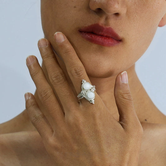 Embrace Earth’s Elegance with Our 990 Silver & White Stone Ring — A Fusion of Nature & European Style