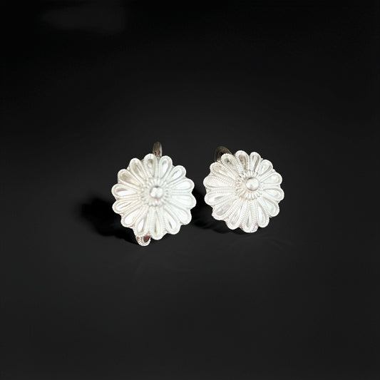 Yi Ethnic 990 Silver Earth Goddess Earrings - Handcrafted Floral Design