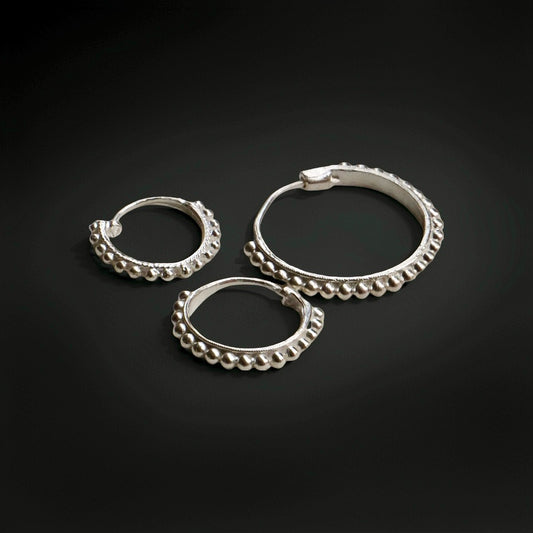Handmade Daily-Wear Silver Hoop Earrings with Yi Ethnic Style Patterns‌