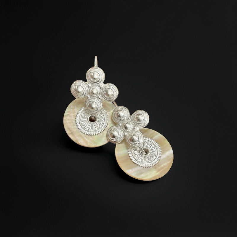 Elegant  Yi Ethnic Silver Earrings: Timeless Beauty of Cross & Shell Design
