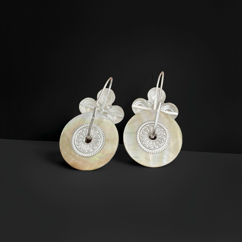 Elegant  Yi Ethnic Silver Earrings: Timeless Beauty of Cross & Shell Design
