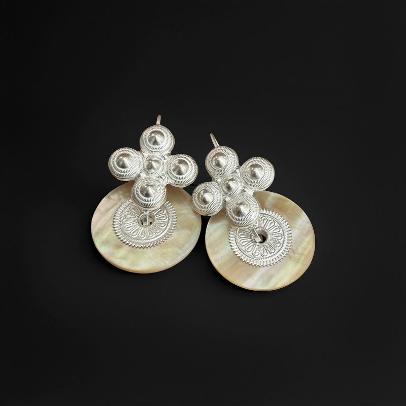 Elegant  Yi Ethnic Silver Earrings: Timeless Beauty of Cross & Shell Design