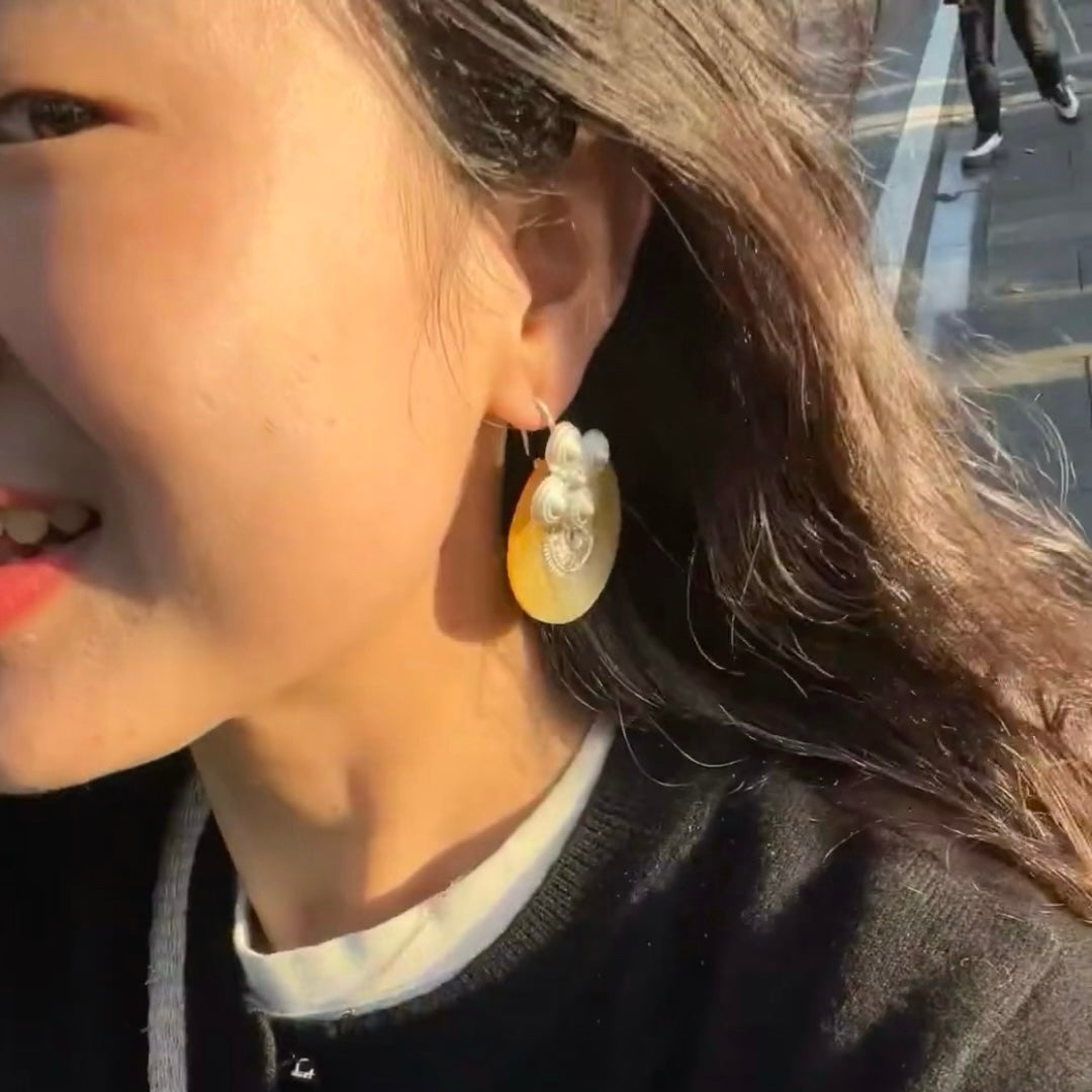 Elegant  Yi Ethnic Silver Earrings: Timeless Beauty of Cross & Shell Design