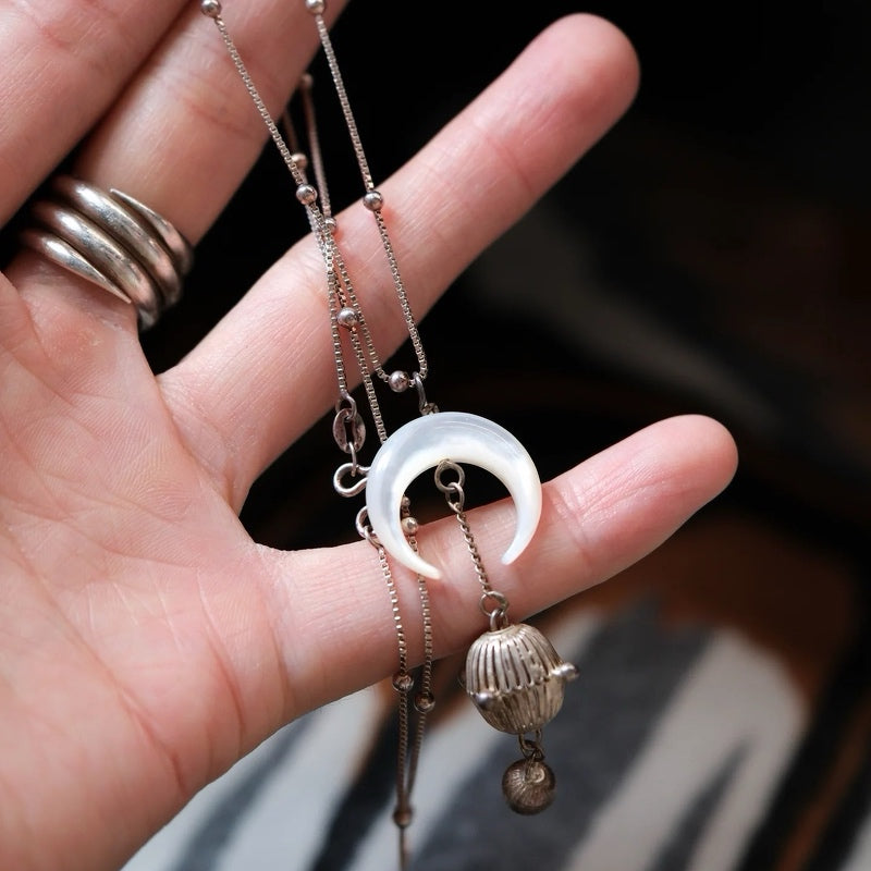 The Moon's Daughter Necklace – Handmade Yi Silver with Natural Cat’s Eye Gemstone