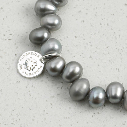 Natural Clear Quartz and Genuine Gray Pearl Stretch Bracelet - Handmade Raw Gemstone Crystal Healing Jewelry for Women, Minimalist Everyday Layering Stacking Gif