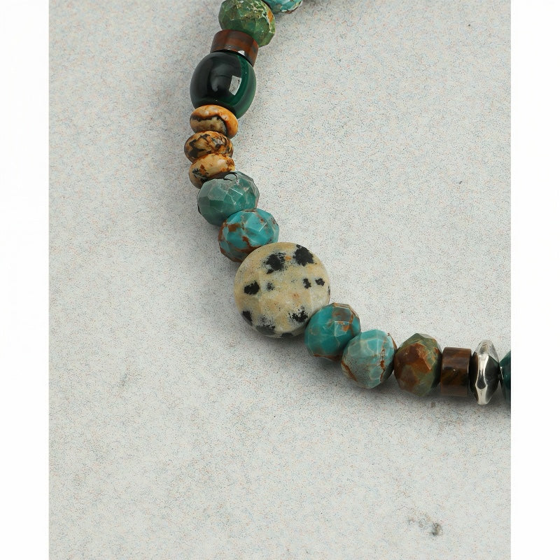 Natural Turquoise and Brown Tiger Eye Stone Bracelet for Men – Sterling Silver Spacer Beads， Stackable Layered Crystal Energy Band， Masculine Protection Jewelry， Birthday or Anniversary Gift for Him