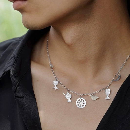 Silver necklace with Yi ethnic elements featuring sun and moon totem