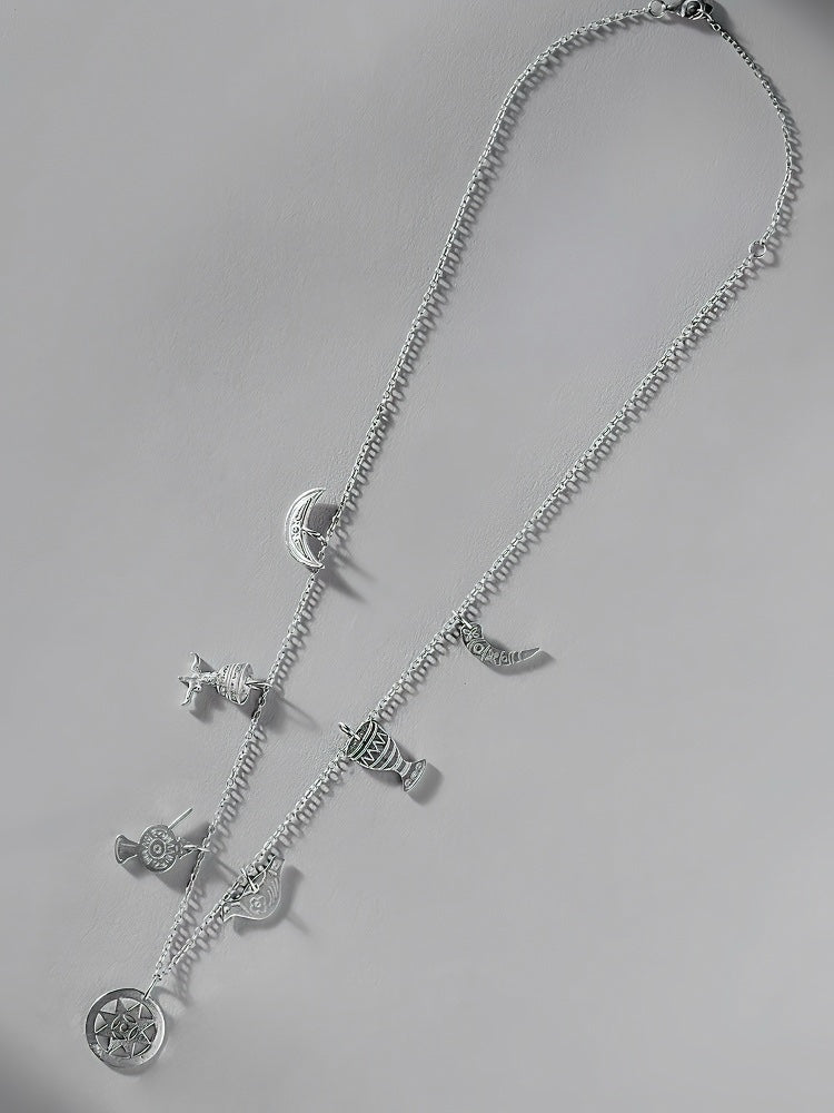 Silver necklace with Yi ethnic elements featuring sun and moon totem